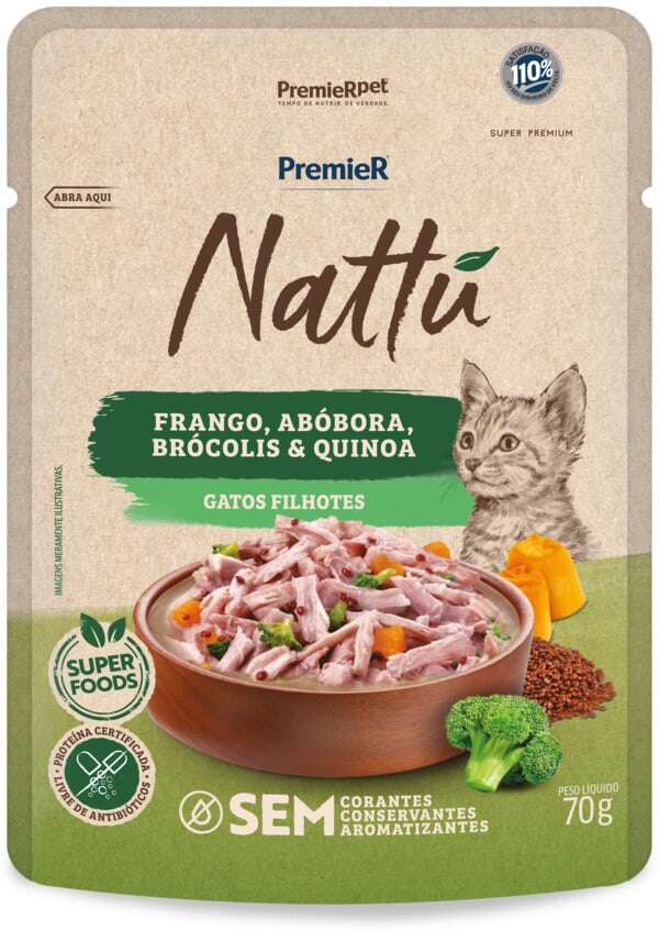 Ração Úmida Premier Nattú para Gatos Filhotes sabor Frango e Abóbora - 70 g