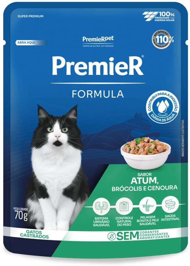 Ração Úmida Premier Fórmula para Gatos Castrados sabor Atum e Brócolis - 70 g