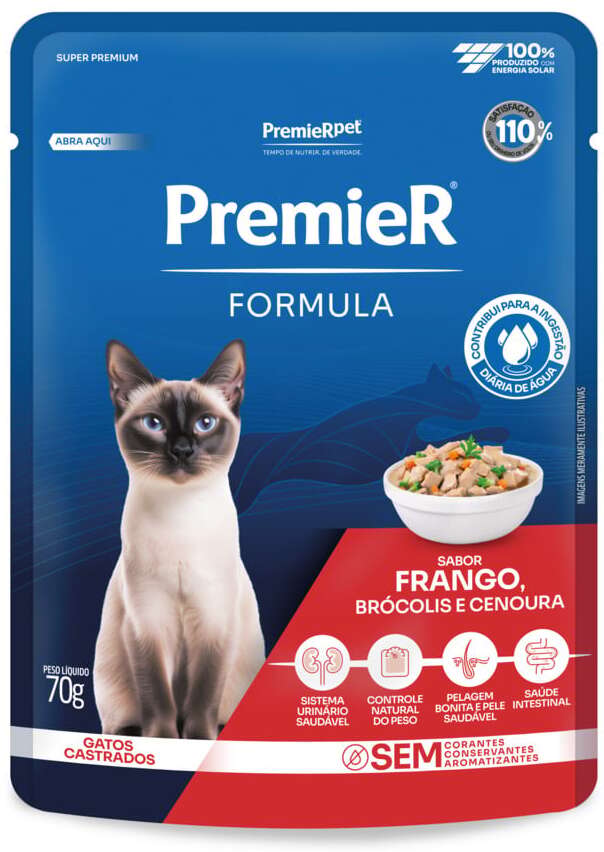 Ração Úmida Premier Fórmula para Gatos Castrados sabor Frango e Brócolis - 70 g