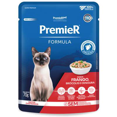 Ração Úmida Premier Fórmula para Gatos Castrados sabor Frango e Brócolis