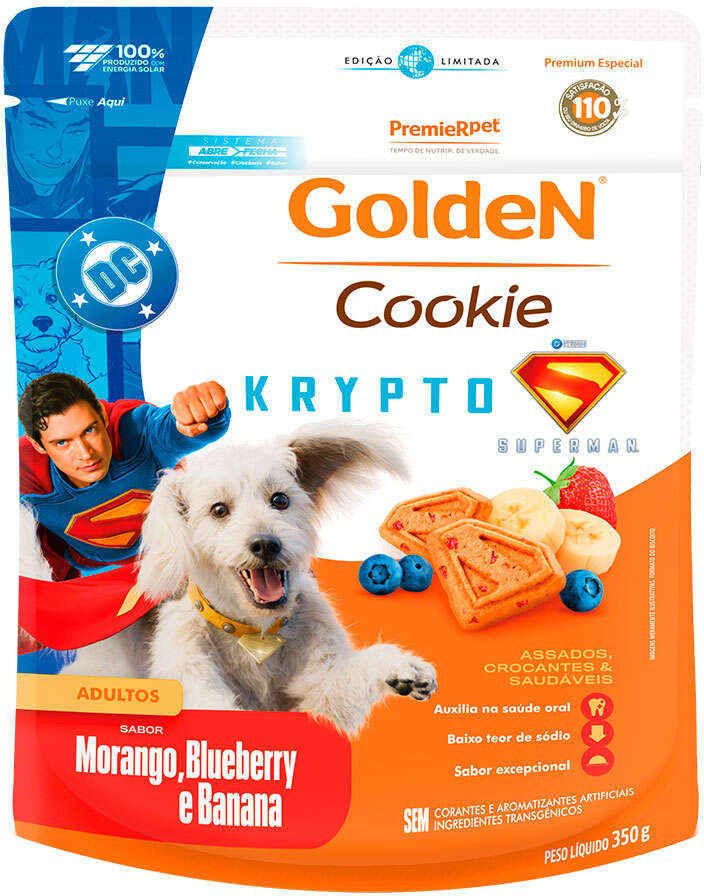 Biscoito Golden Cookie Krypto Edição Limitada para Cães Adultos sabor Frutas - 350 g