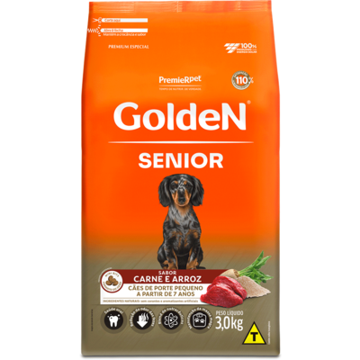 Ração Seca Premier Golden Sênior Mini Bits para Cães Raças Pequenas sabor Carne e Arroz