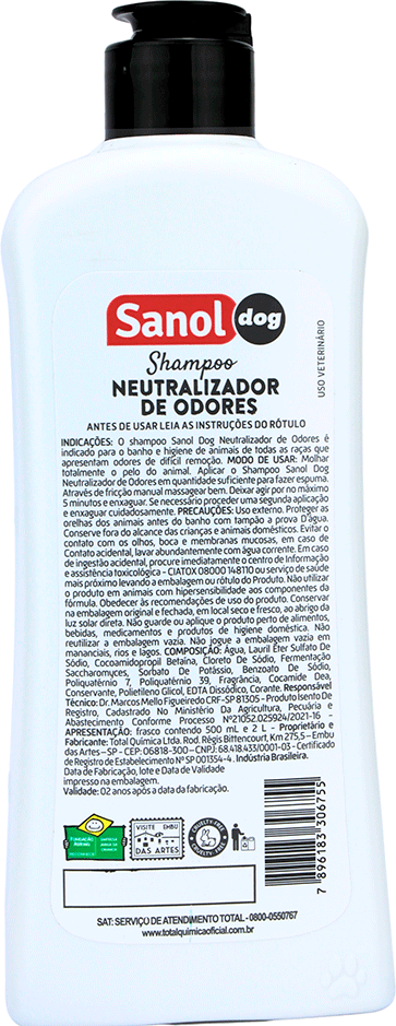 Shampoo Sanol Dog Neutralizador de Odores para Cães e Gatos - 500 mL