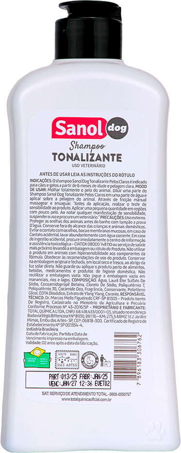 Shampoo Sanol Dog Tonalizante para Pelos Claros - 500ml
