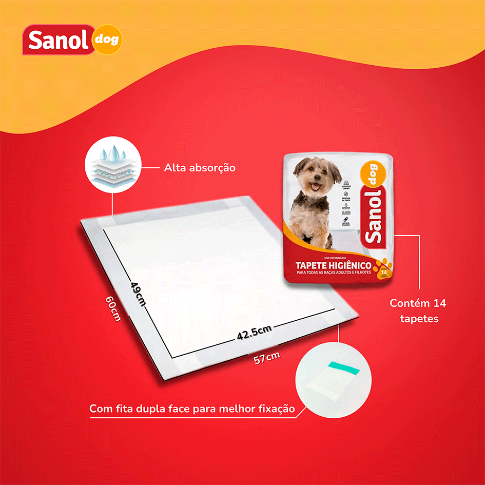 Tapete Higiênico Sanol Dog para Cães - 14 Unidades