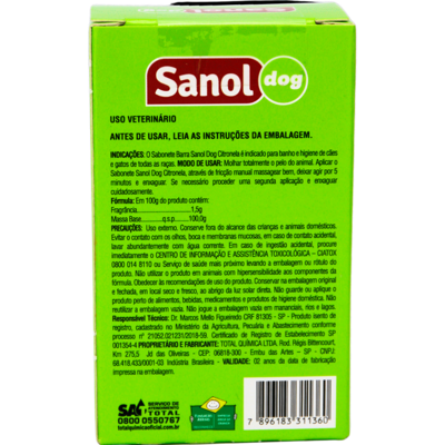 Sabonete Sanol Dog Citronela para Cães e Gatos
