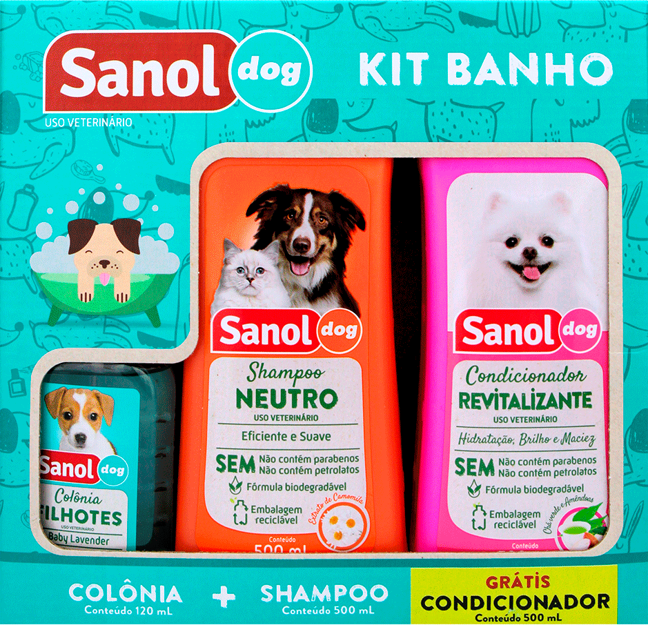 Kit Sanol Dog Shampoo, Condicionador e Colônia para Cães e Gatos - Kit