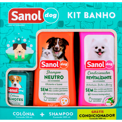 Kit Sanol Dog Shampoo, Condicionador e Colônia para Cães e Gatos