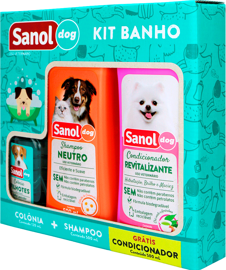 Kit Sanol Dog Shampoo, Condicionador e Colônia para Cães e Gatos - Kit