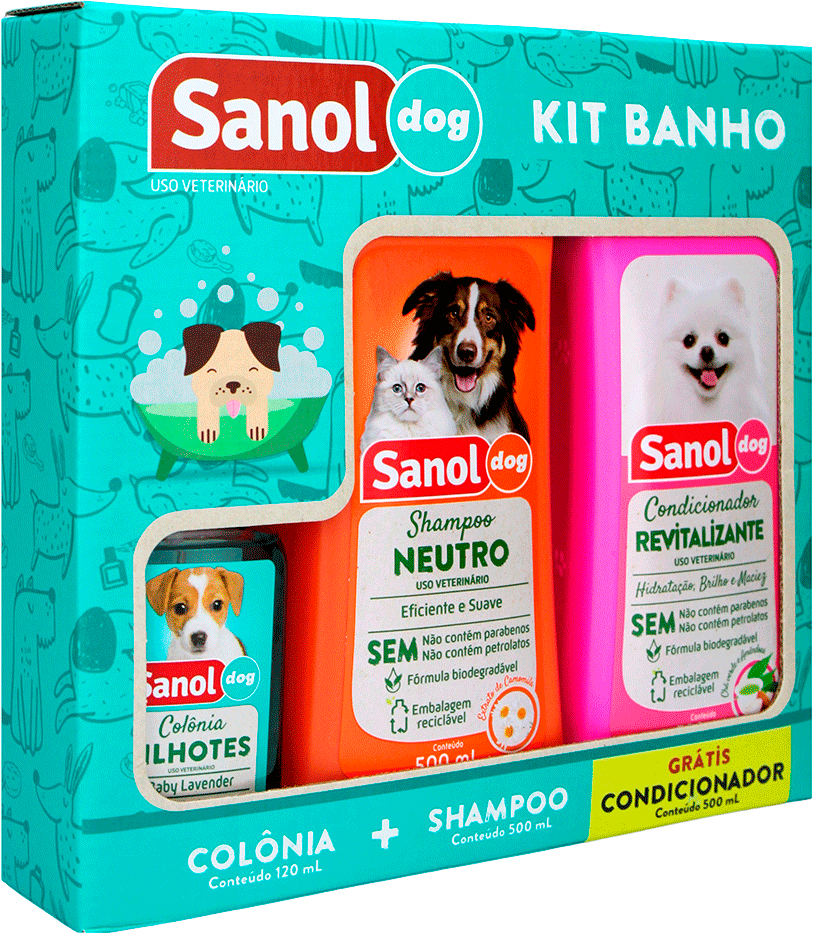 Kit Sanol Dog Shampoo, Condicionador e Colônia para Cães e Gatos - Kit