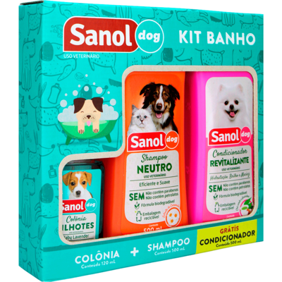 Kit Sanol Dog Shampoo, Condicionador e Colônia para Cães e Gatos