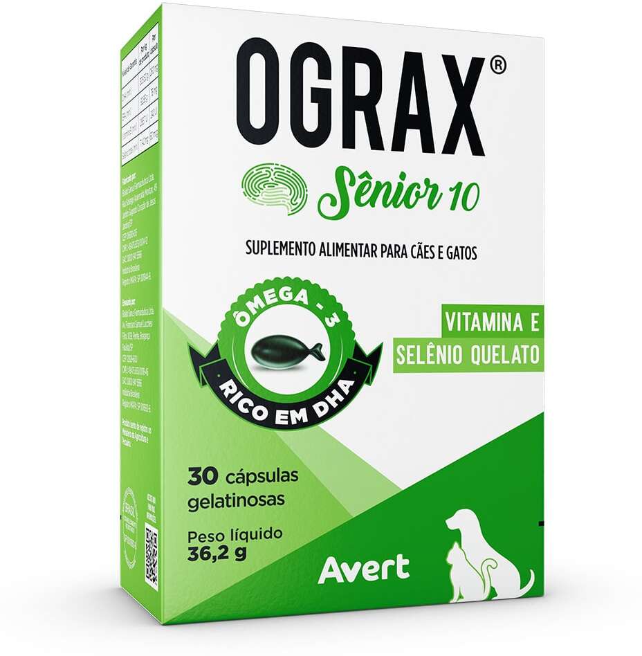 Suplemento Alimentar Avert Ograx Sênior 10 para Cães e Gatos - 30 Cápsulas