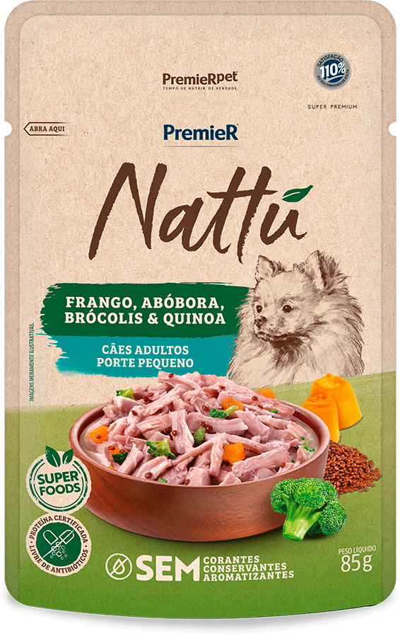 Ração Úmida Premier Nattú para Cães Adultos Raças Pequenas sabor Frango e Abóbora - 85 g