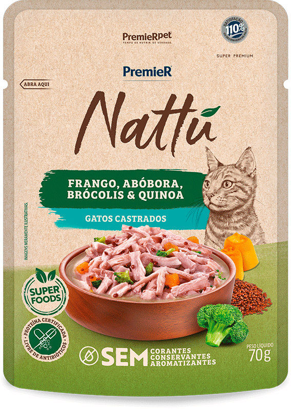 Ração Úmida Premier Nattú para Gatos Castrados sabor Frango e Abóbora - 70 g