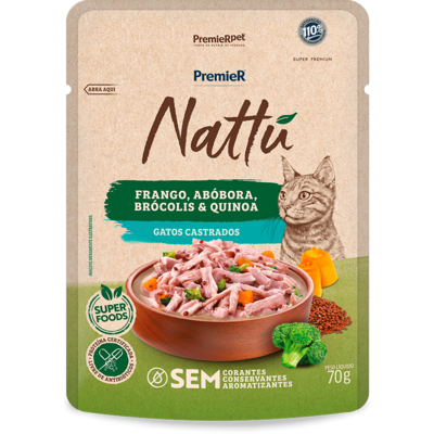 Ração Úmida Premier Nattú para Gatos Castrados sabor Frango e Abóbora