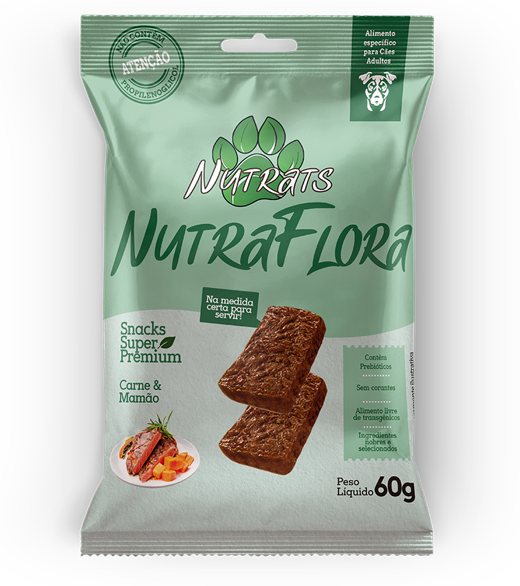 Snacks Nutrats Nutraflora para Cães Adultos sabor Carne e Mamão - 60 g