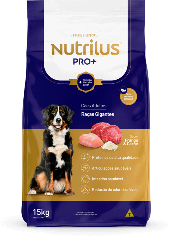 Ração Nutrilus Pro+ Sabor Frango e Carne para Cães Adultos de Raças Gigantes - 15Kg