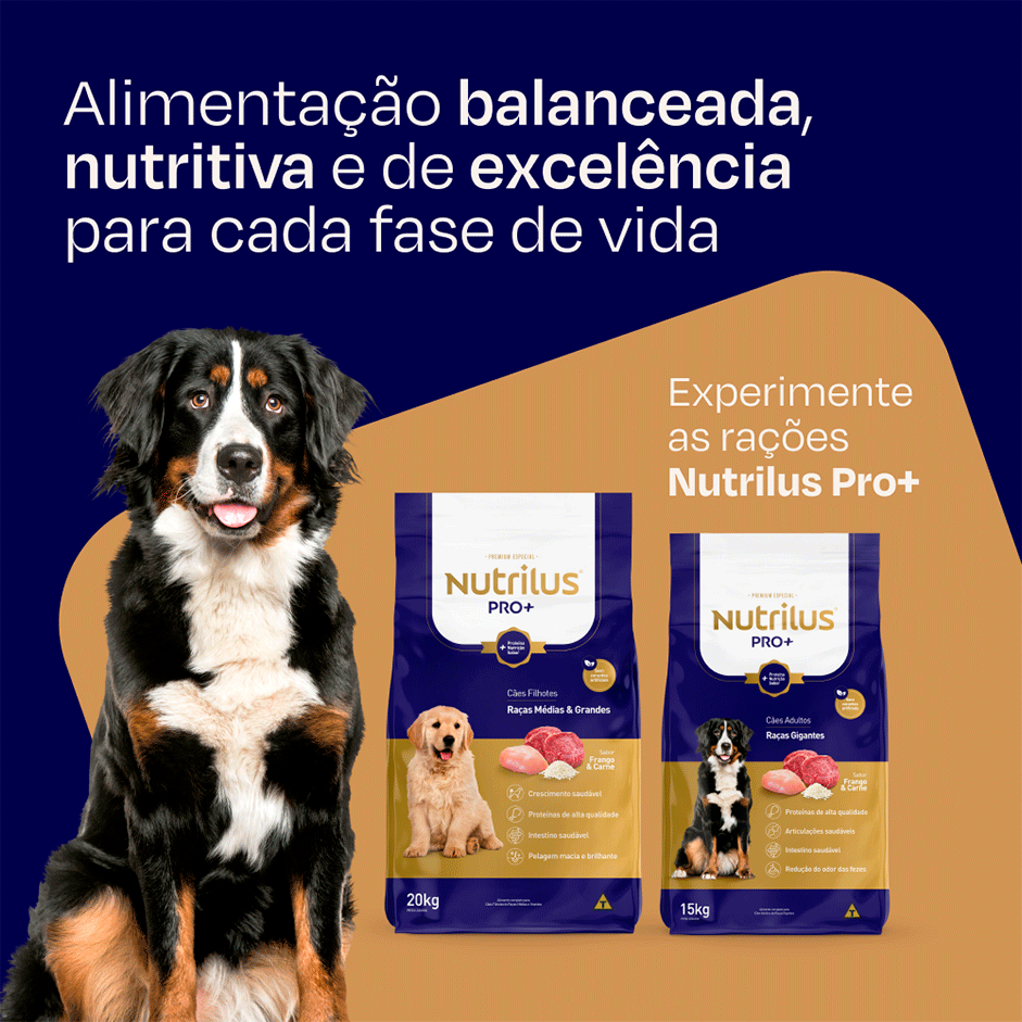 Ração Nutrilus Pro+ Sabor Frango e Carne para Cães Adultos de Raças Gigantes - 15Kg