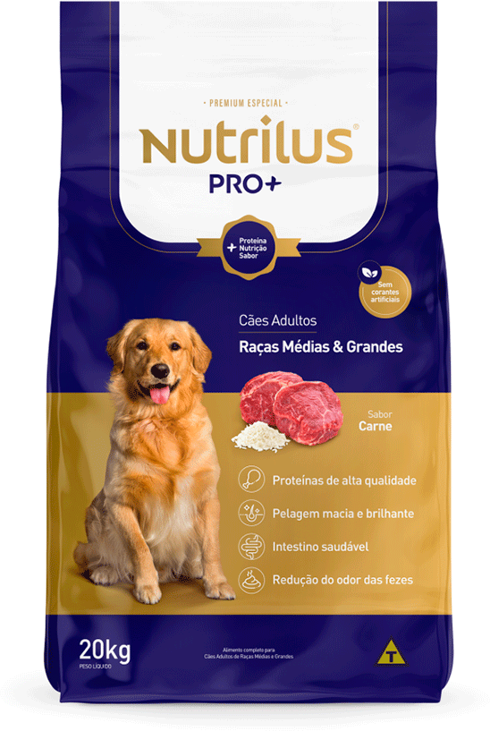 Ração Nutrilus Pro+ Sabor Carne para Cães Adultos de Médias e Grandes - 20Kg