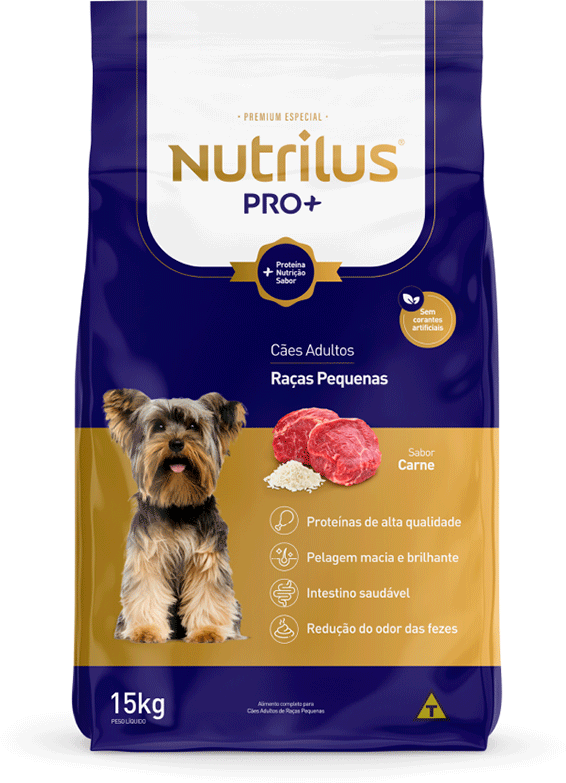Ração Nutrilus Pro+ Sabor Carne para Cães Adultos de Raças Pequenas - 15Kg