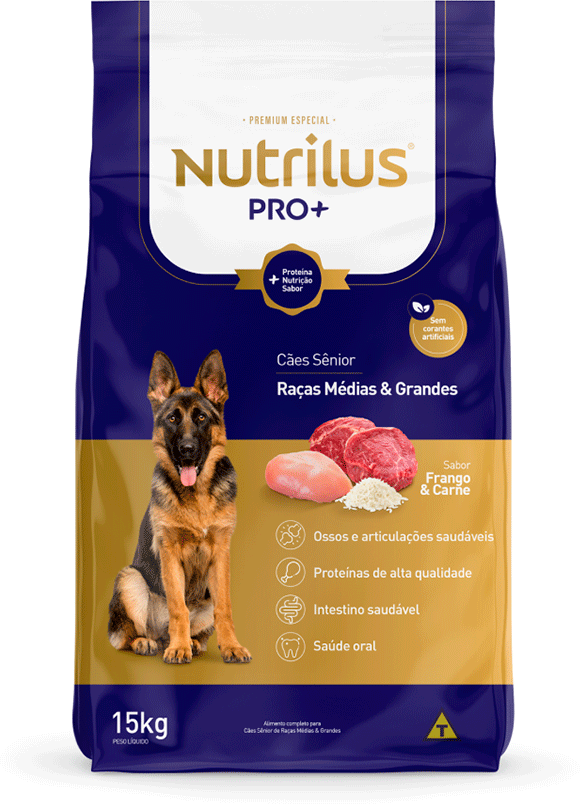 Ração Nutrilus Pro+ Frango & Carne para Cães Sênior - 15Kg
