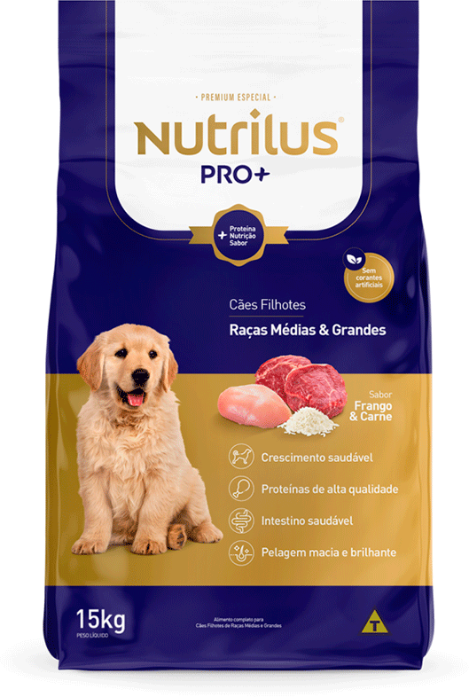 Ração Nutrilus Pro+ Frango & Carne para Cães Filhotes - 15Kg