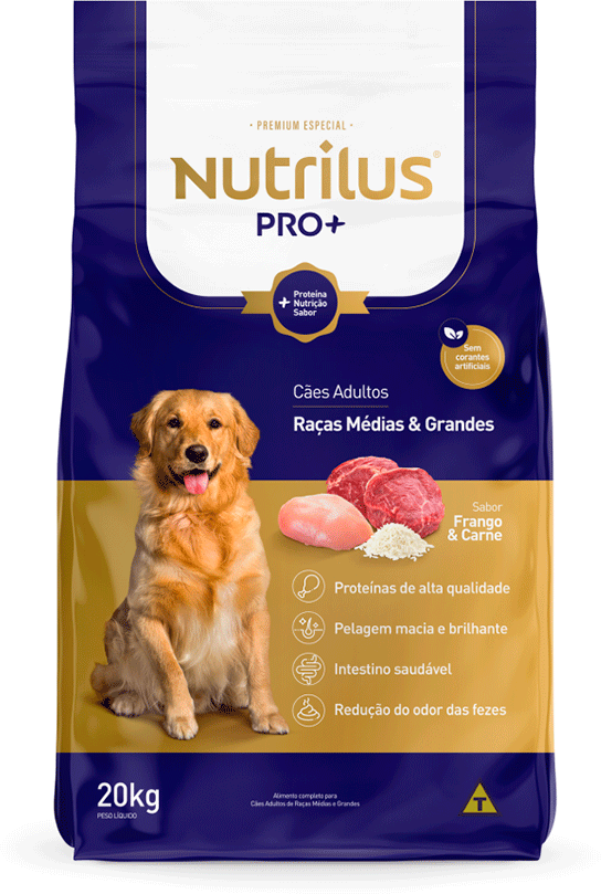 Ração Nutrilus Pro+ Frango & Carne para Cães Adultos - 20Kg