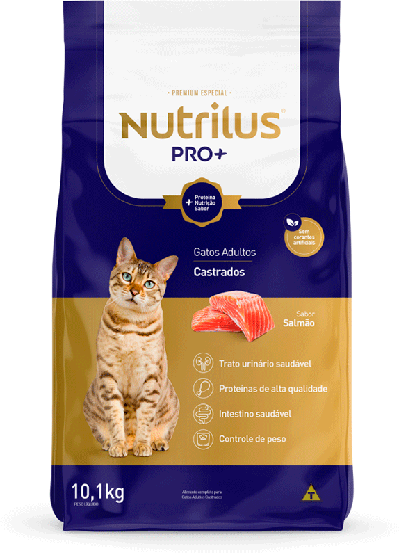 Ração Nutrilus Pro+ Salmão para Gatos Adultos Castrados - 10,1Kg