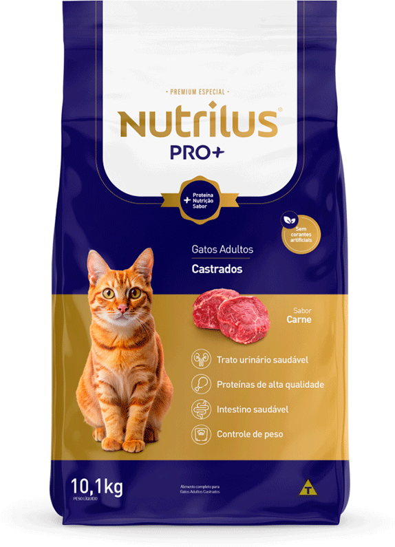 Ração Nutrilus Pro+ Carne para Gatos Adultos Castrados - 10,1Kg