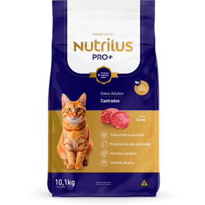 Kit Ração Nutrilus Pro+ Carne para Gatos Adultos Castrados01