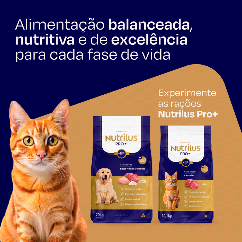 Ração Nutrilus Pro+ Carne para Gatos Adultos Castrados - 10,1Kg