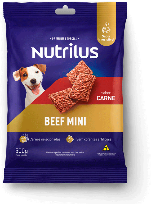 Bifinho Nutrilus Mini para Cães Adultos Sabor Carne - 500g