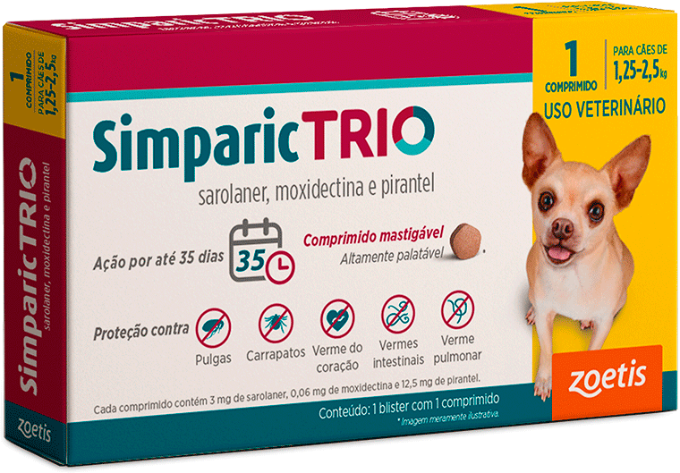 Antipulgas Simparic Trio 3 mg para Cães de 1,5 a 2,5Kg - 1 Comprimido