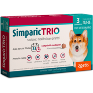 Antipulgas Zoetis Simparic Trio 24 mg para Cães de 10,1Kg a 20Kg - 3 Comprimidos