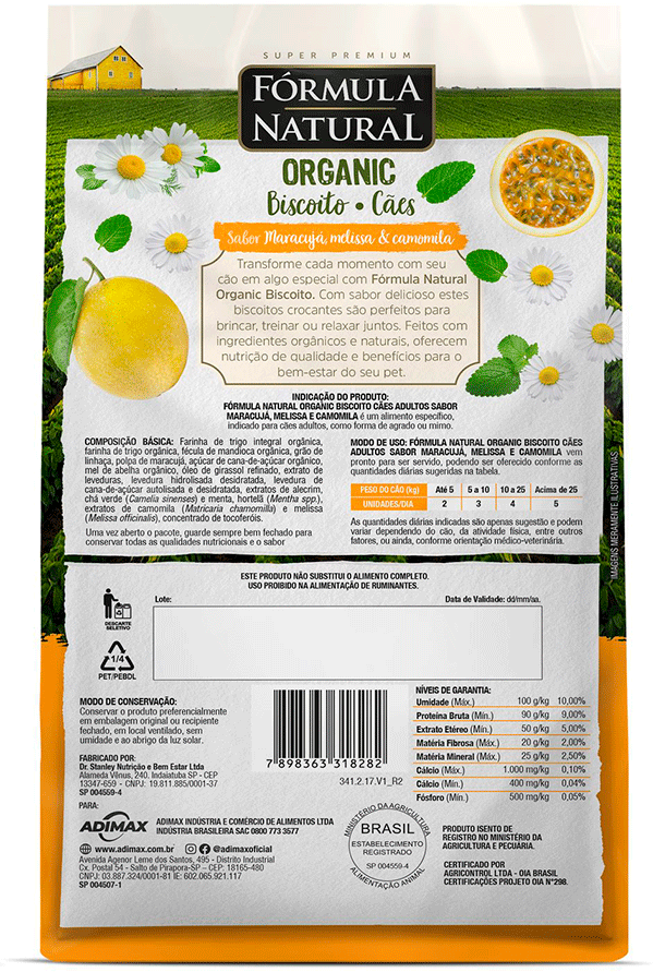 Biscoito Fórmula Natural Organic para Cães Adultos Sabor Maracujá Melissa e Camomila - 150g