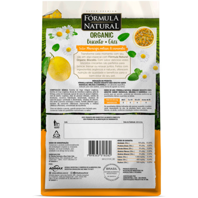 Biscoito Fórmula Natural Organic para Cães Adultos Sabor Maracujá Melissa e Camomila