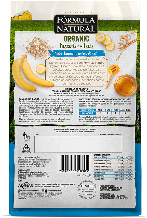 Biscoito Fórmula Natural Organic para Cães Adultos Sabor Banana Aveia e Mel - 150g