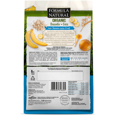 Biscoito Fórmula Natural Organic para Cães Adultos Sabor Banana Aveia e Mel