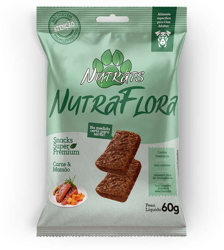 Snacks Nutrats Nutraflora para Cães Adultos sabor Carne e Mamão - 60 g