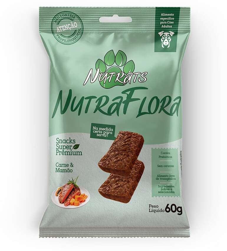 Snacks Nutrats Nutraflora para Cães Adultos sabor Carne e Mamão - 60 g