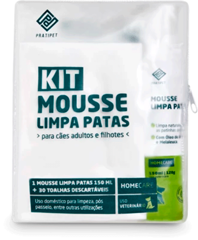 Kit Limpa Patas Pratipet Mousse e Toalhas para Cães - 1 Unidade