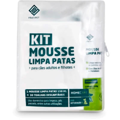 Kit Limpa Patas Pratipet Mousse e Toalhas para Cães