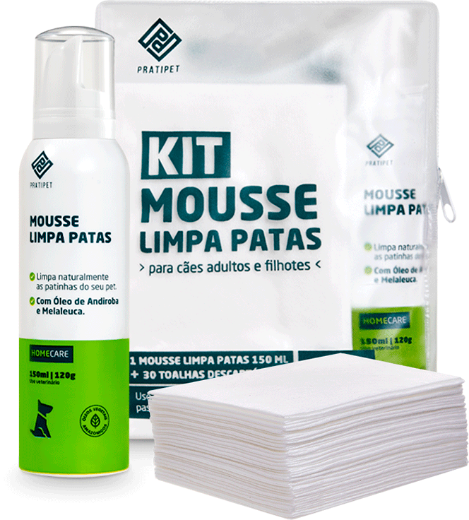 Kit Limpa Patas Pratipet Mousse e Toalhas para Cães - 1 Unidade