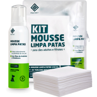 Kit Limpa Patas Pratipet Mousse e Toalhas para Cães