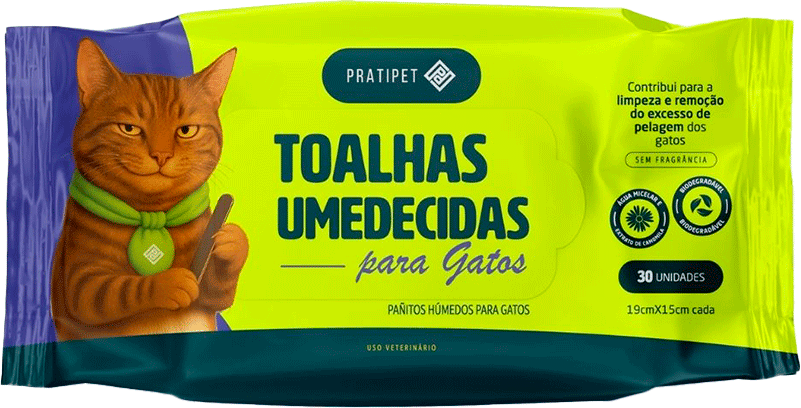 Toalhas Umedecidas Pratipet Home Care para Gatos Biodegradável - 30 Unidades