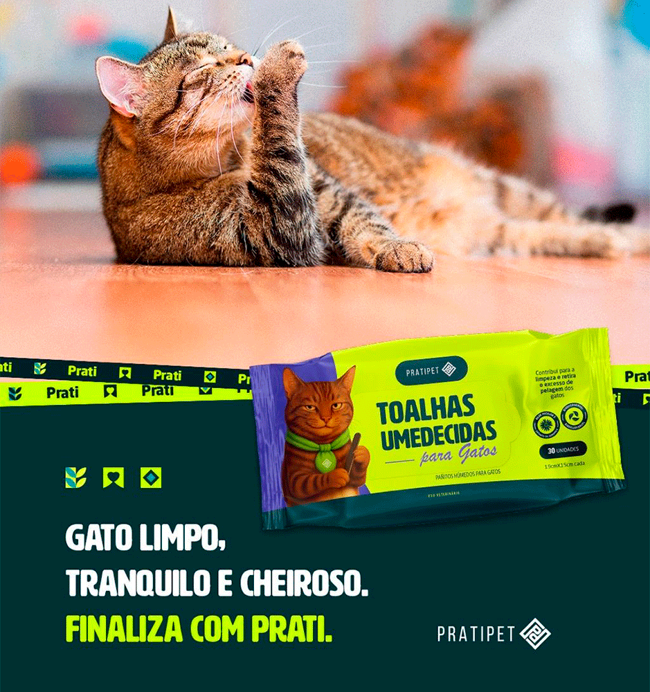 Toalhas Umedecidas Pratipet Home Care para Gatos Biodegradável - 30 Unidades