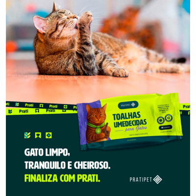 Toalhas Umedecidas Pratipet Home Care para Gatos Biodegradável