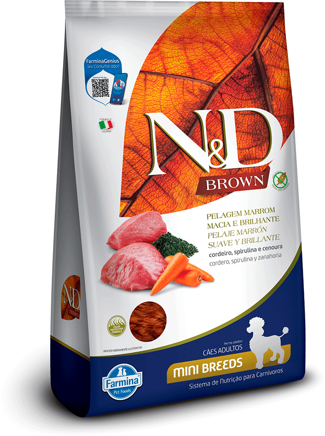 Ração Seca N&D Brown Cordeiro, Spirulina e Cenoura para Cães Adultos de Raças Minis - 2Kg