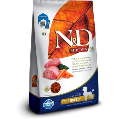 Ração Seca N&D Brown Cordeiro, Spirulina e Cenoura para Cães Adultos de Raças Mini