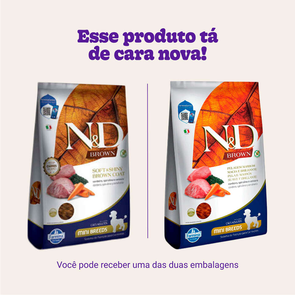 Ração Seca N&D Brown Cordeiro, Spirulina e Cenoura para Cães Adultos de Raças Minis - 2Kg